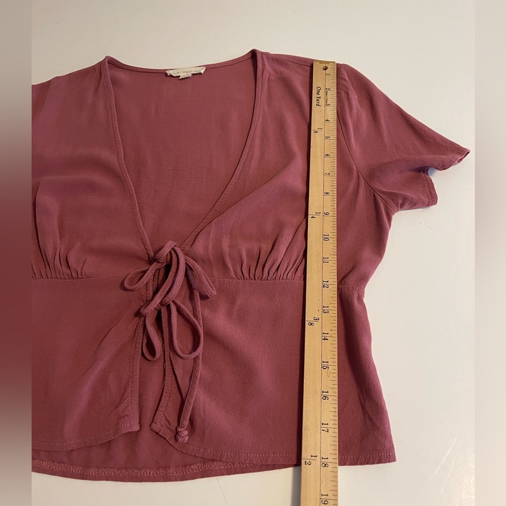 Mauve Rayon Tie Front Blouse S - Picture 8 of 9